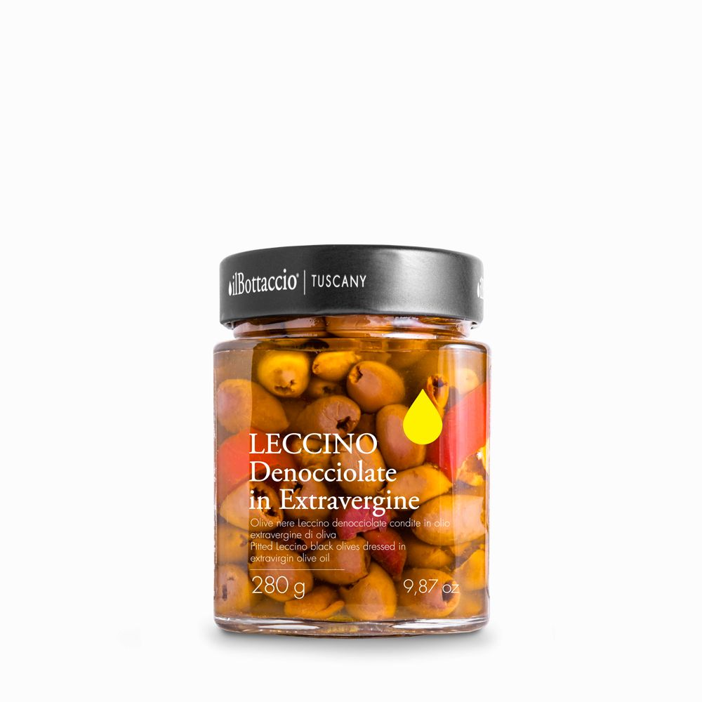 Pitted LECCINO black olives dressed in extra virgin olive oil | 280 g